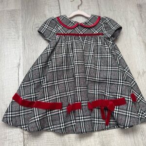 Bonnie Baby Gray Plaid Dress with Red Trim and Bows